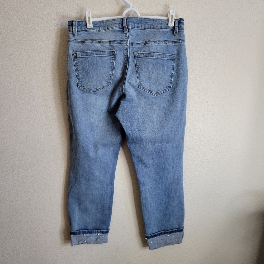 Ruff Hewn Light Blue Distressed Cropped Jeans W Embellished Cuffs Ladies 8. - Picture 2 of 8